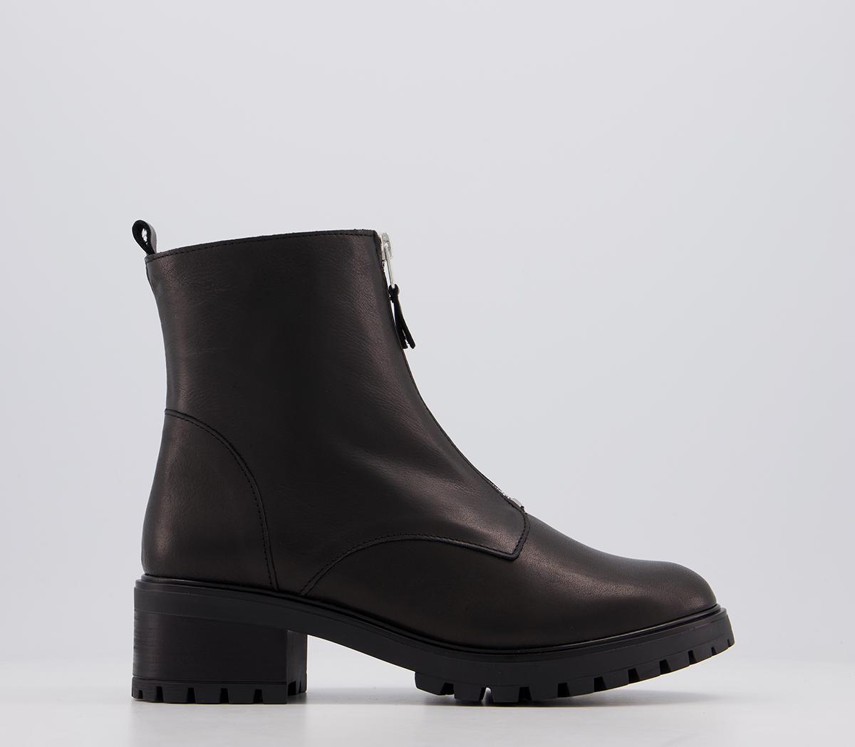 OFFICEAngelic Front Zip Casual Ankle BootsBlack Leather