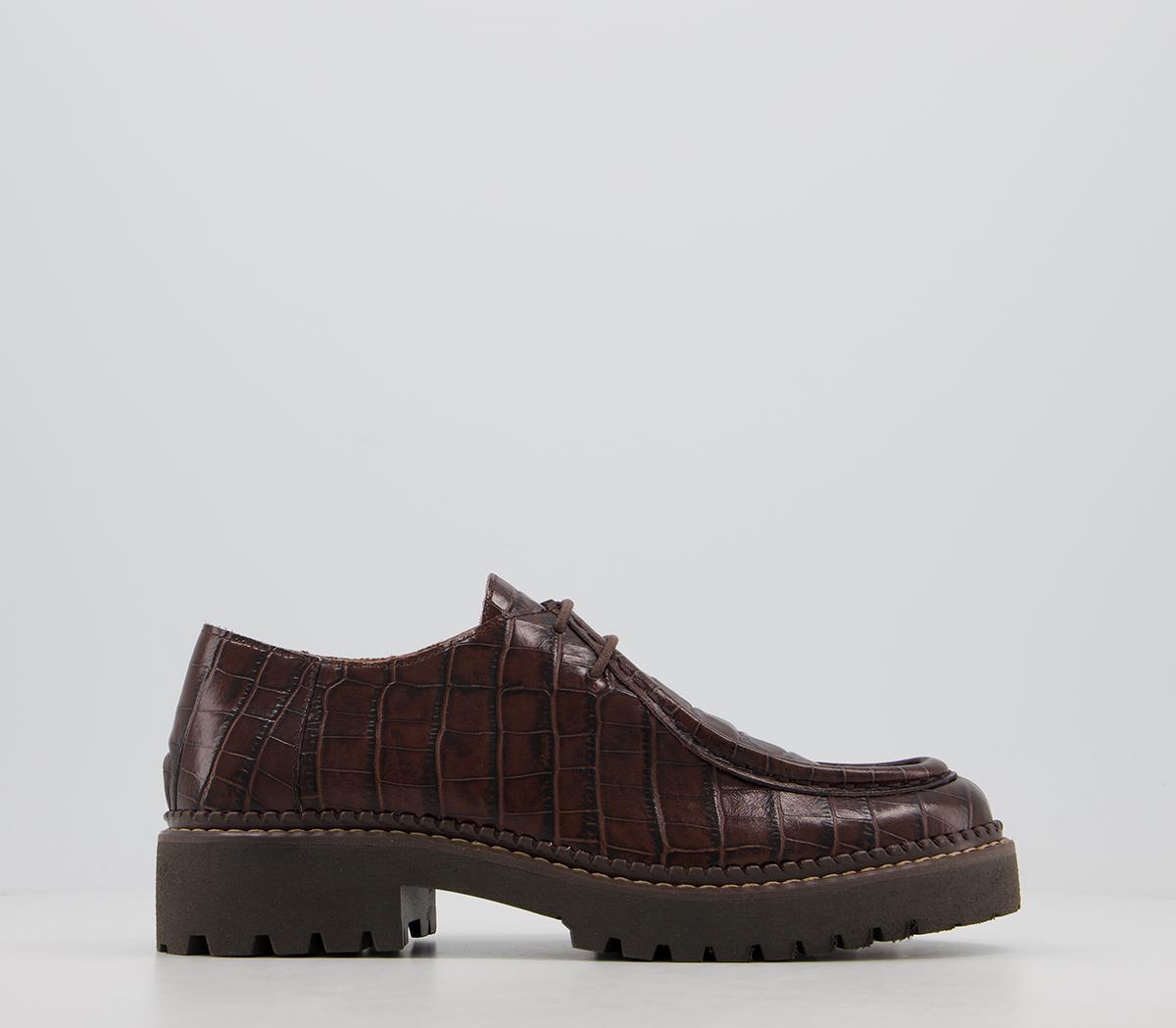 OFFICEFusion Chunky Cleated Lace Up FlatsBrown Croc Leather