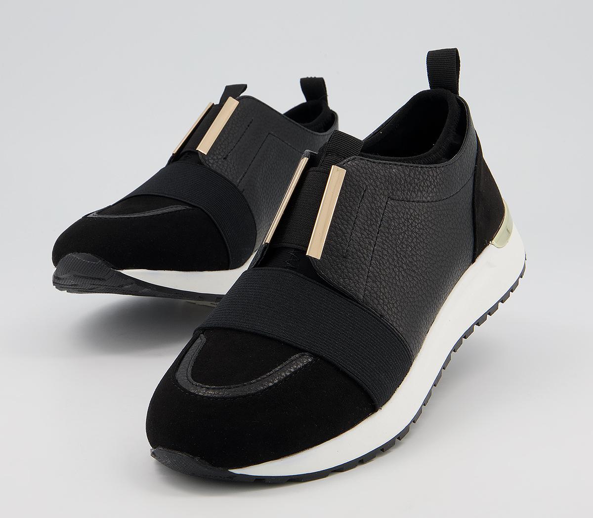 OFFICE Fact Trim Detail Slip On Runners Black Mix Gold Hardware Flat Shoes for Women