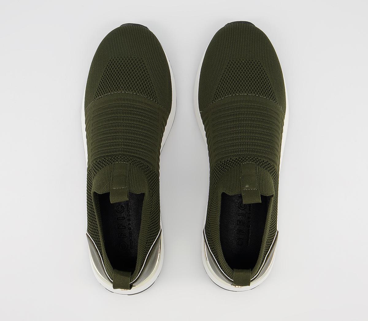 OFFICE Finely Knitted Slip On Runners Khaki Knit Flat Shoes for Women