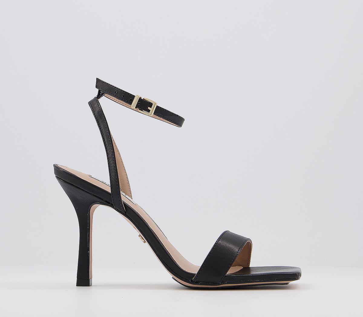 OFFICEMoonlight Ankle Strap Square Toe SandalsBlack Leather