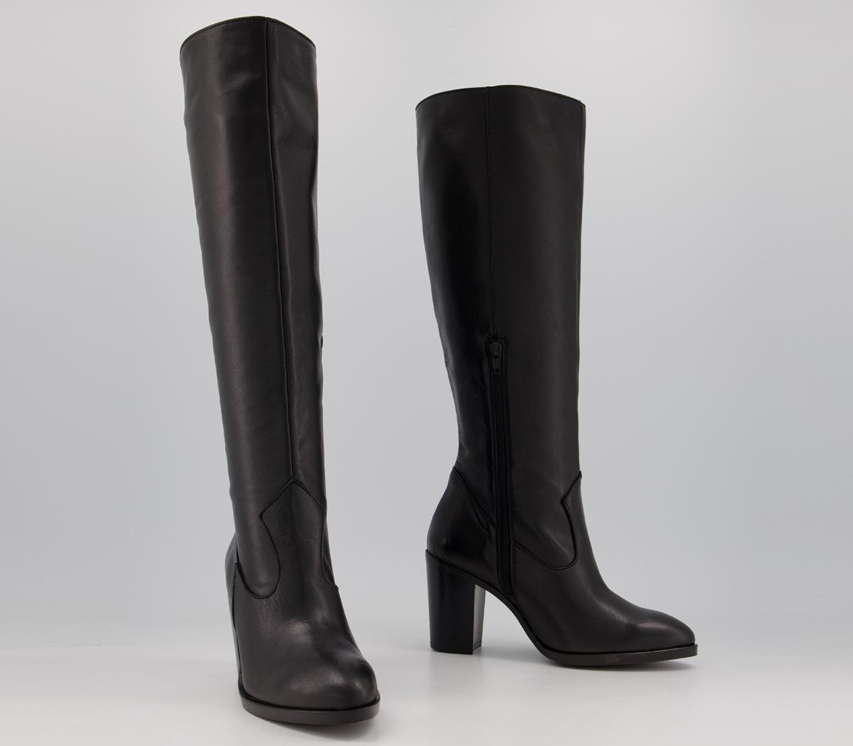 OFFICE Knowledge Western Knee Boots Black Leather Knee High Boots