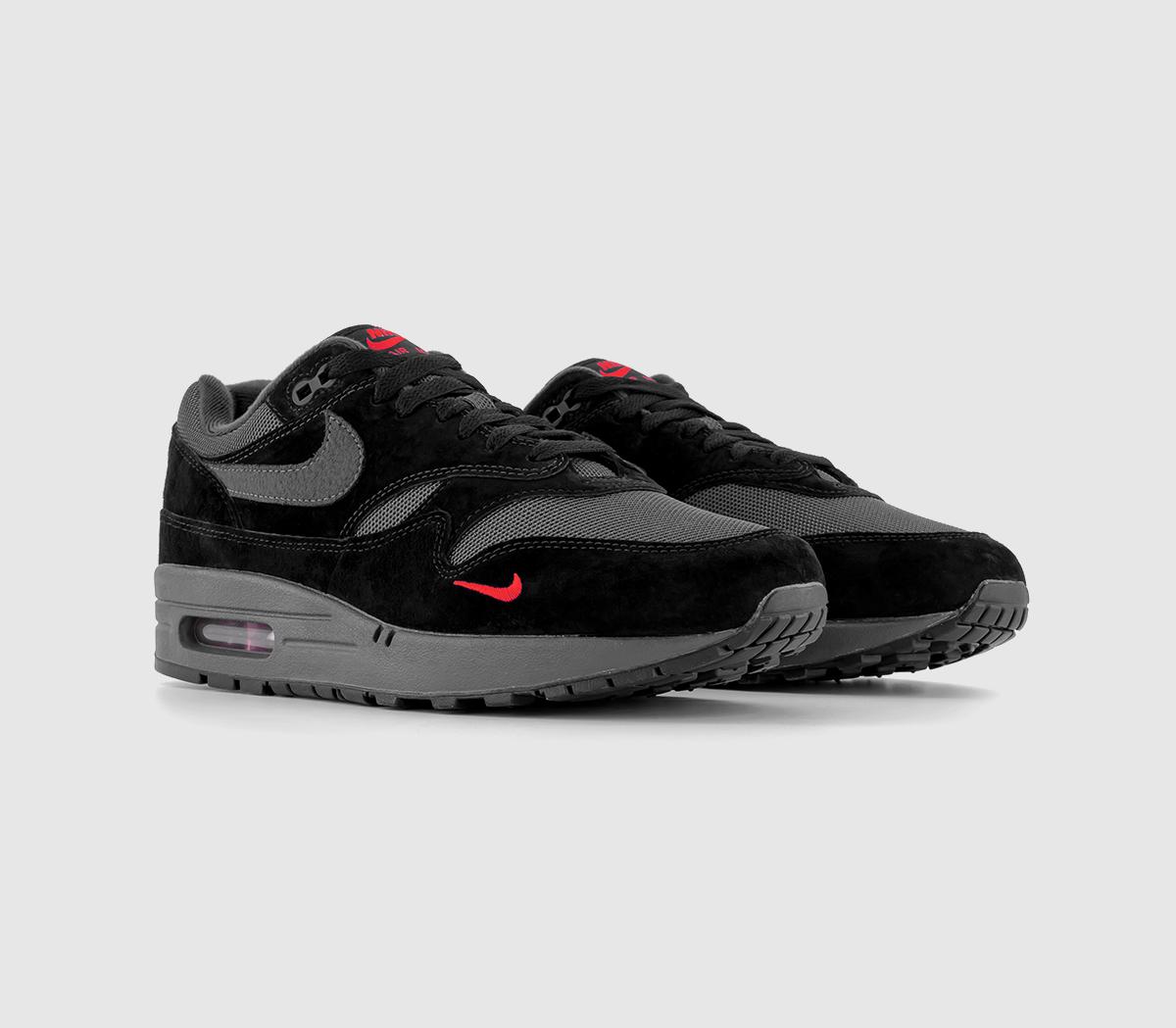 Nike Air Max 1 Trainers Black Anthracite University Red, 10.5