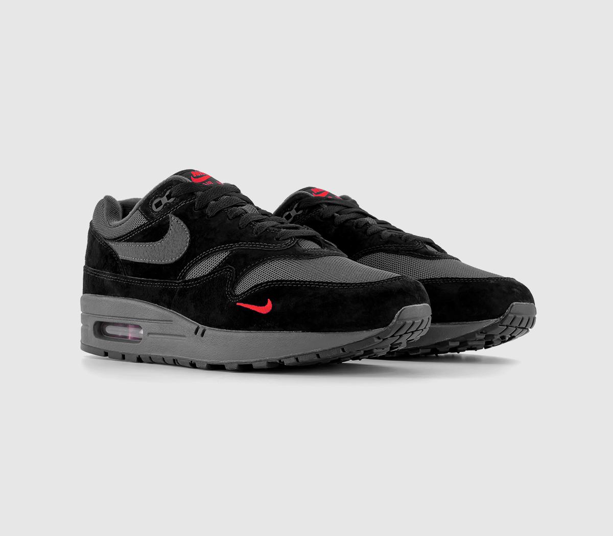 NikeAir Max 1 Trainers Black Anthracite University Red