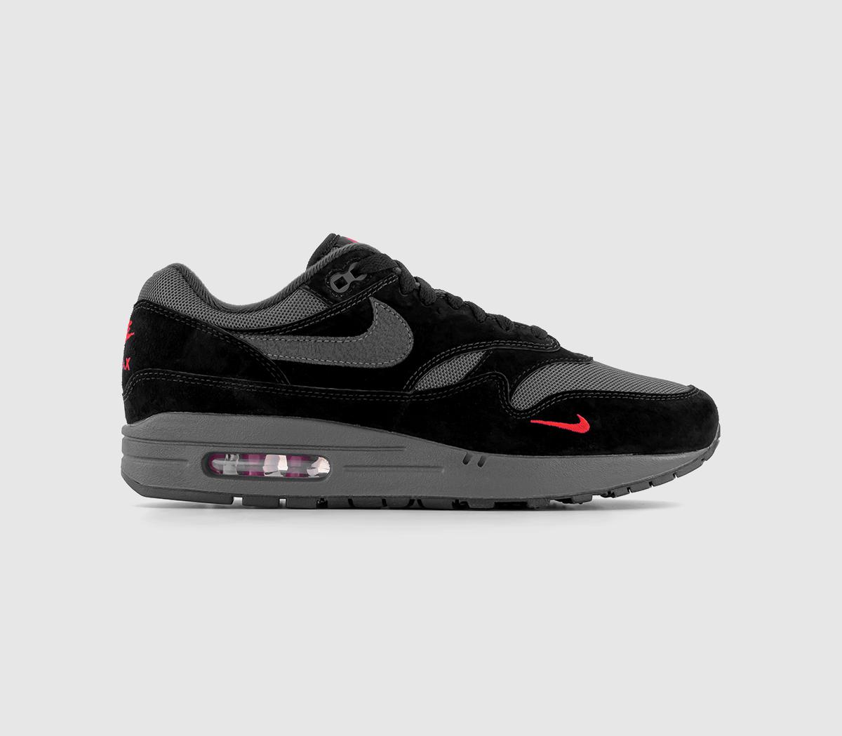 NikeAir Max 1 Trainers Black Anthracite University Red