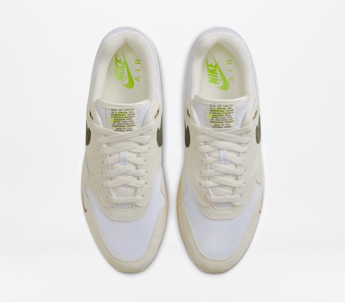 NikeAir Max 1 Trainers Sail Ironstone White Rattan Volt Black
