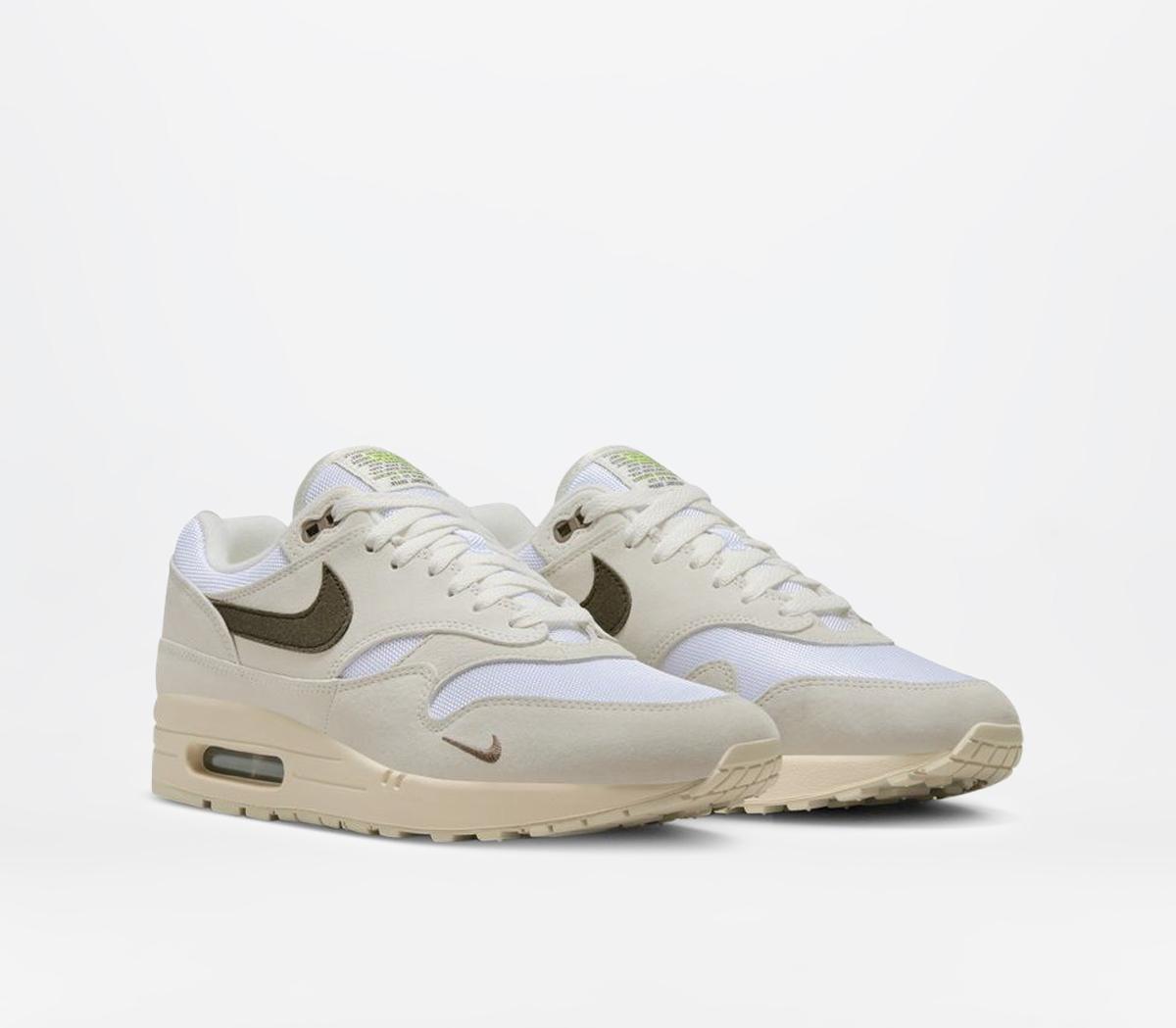 NikeAir Max 1 Trainers Sail Ironstone White Rattan Volt Black