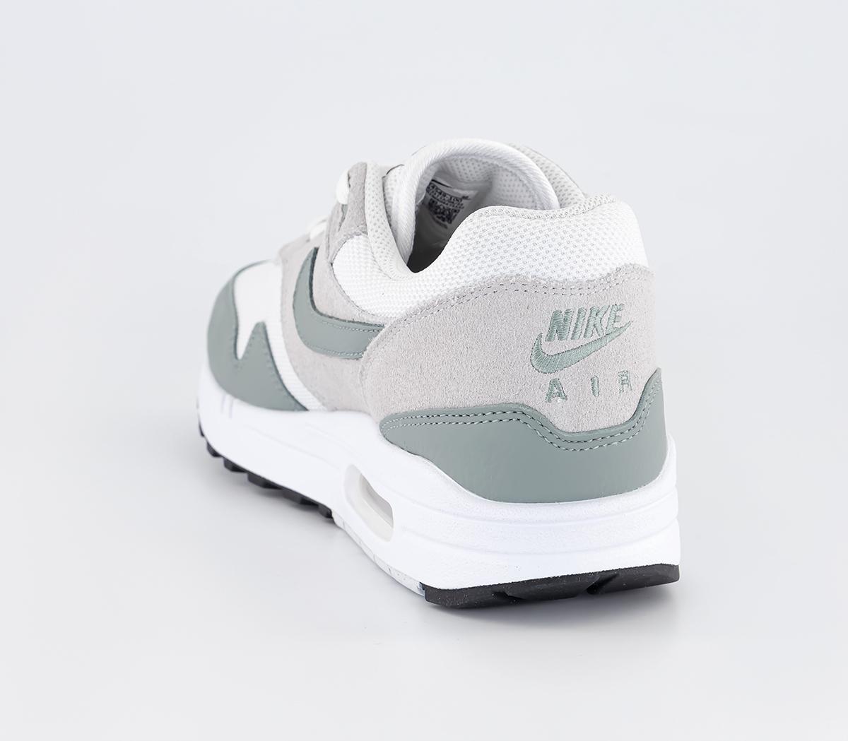 NikeAir Max 1 Trainers White Mica Green Photon Dust Black