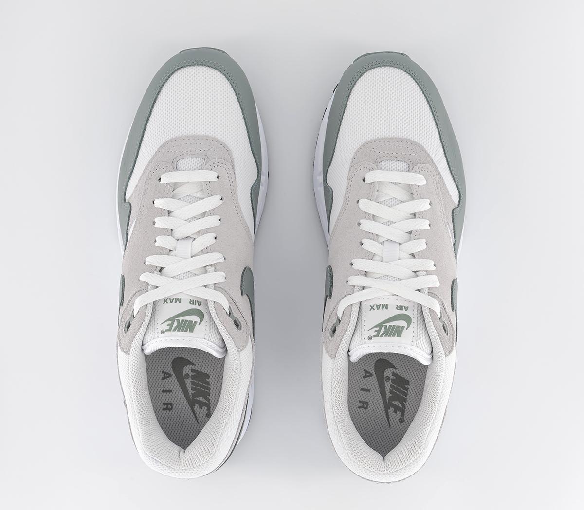 NikeAir Max 1 Trainers White Mica Green Photon Dust Black