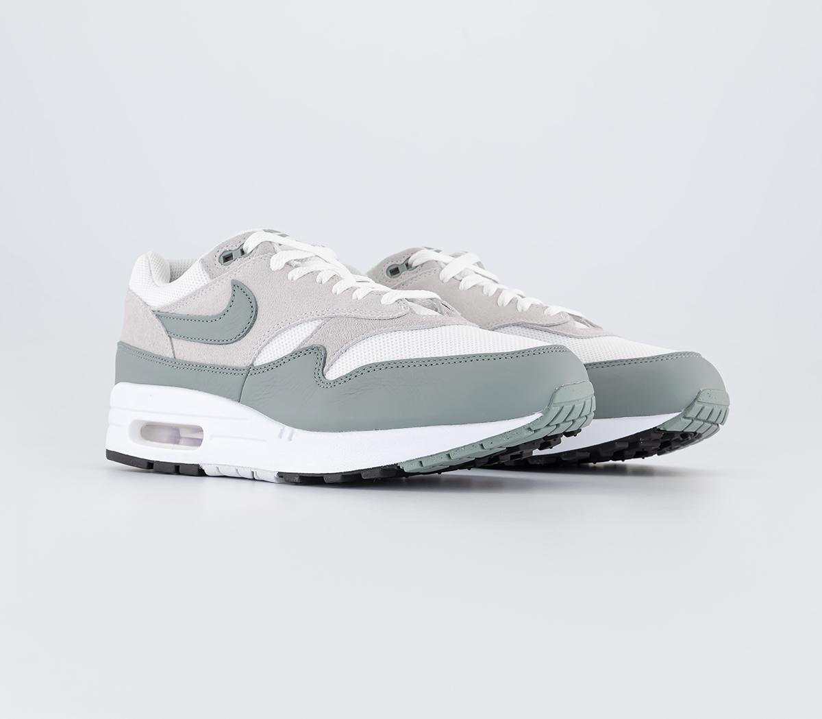 NikeAir Max 1 Trainers White Mica Green Photon Dust Black