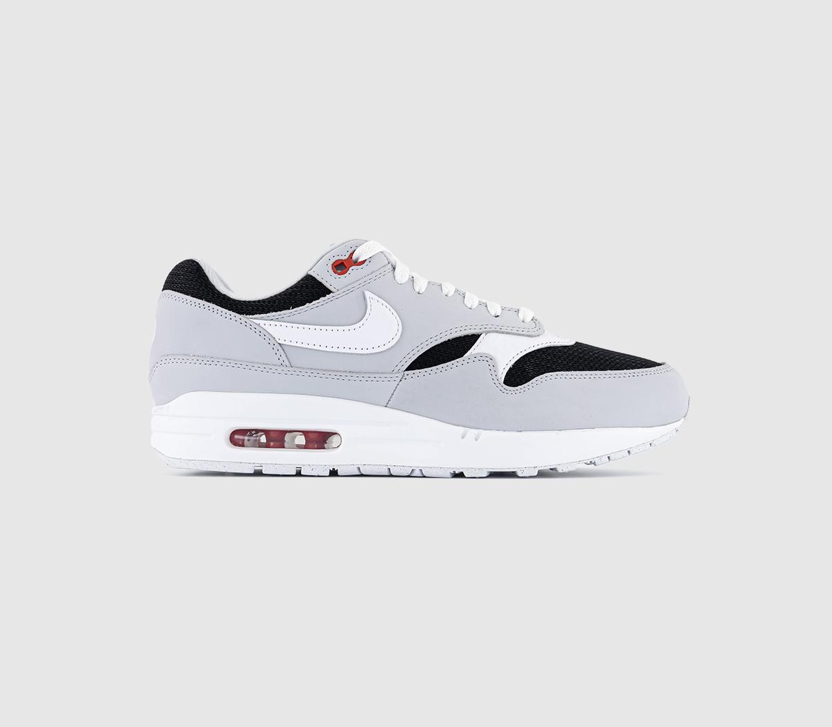 Nike Air Max 1 Trainers Pure Platinum White Black Sport Red - Unisex Sports