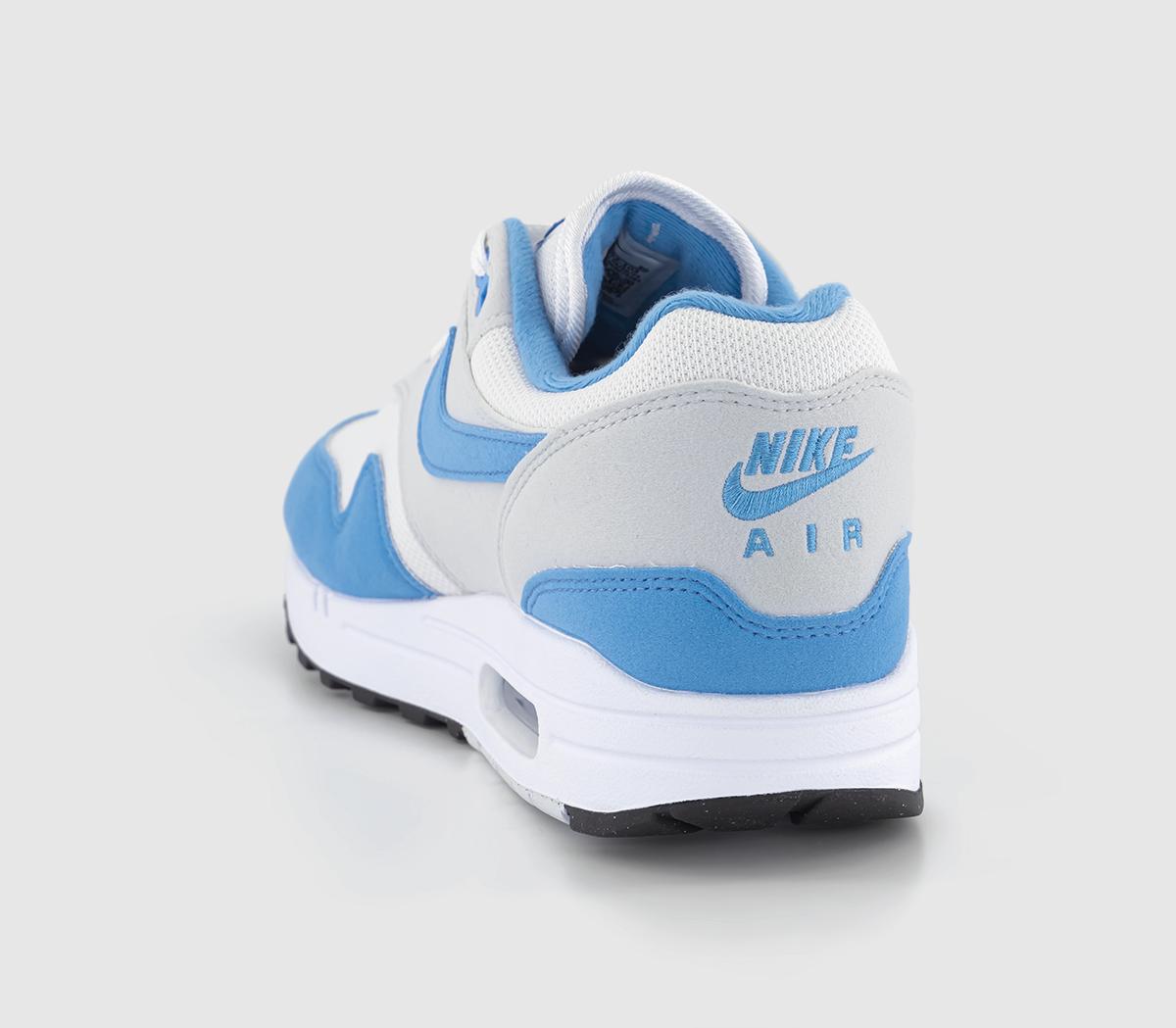 NikeAir Max 1 TrainersWhite University Blue Photon Dust Black