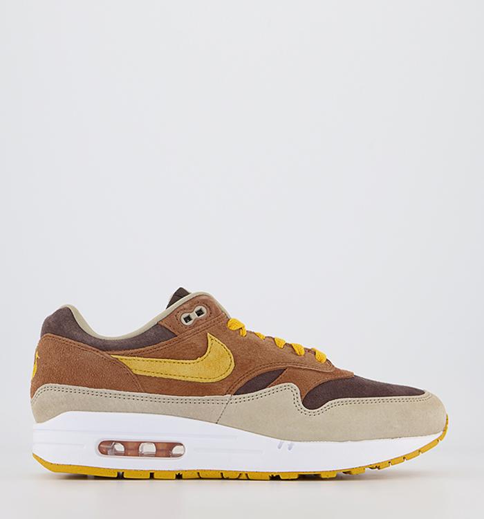 Nike Air Max 1 Trainers Pecan Yellow Ochre Baroque Brown