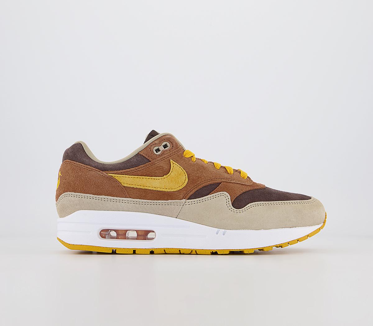 Nike Womens Air Max 1 Trainers Pecan Yellow Ochre Baroque Brown Suede, 4