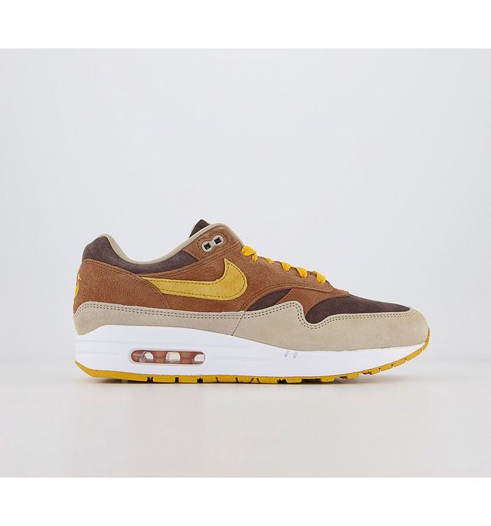 Nike Air Max 1 Trainers Pecan Yellow Ochre Baroque Brown Suede