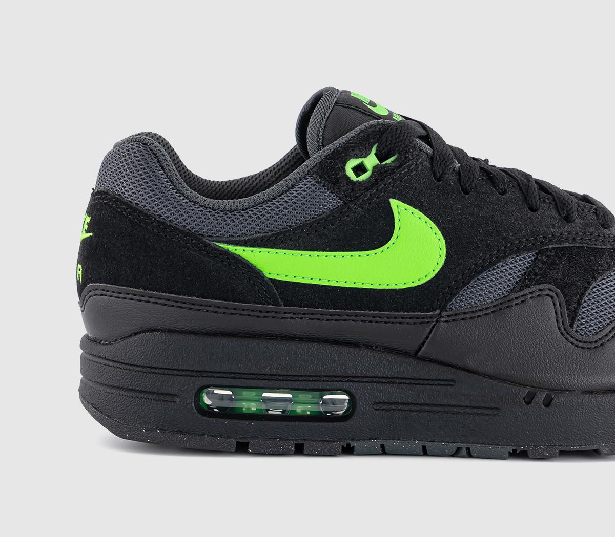 NikeAir Max 1 Trainers Anthracite Green Strike Black