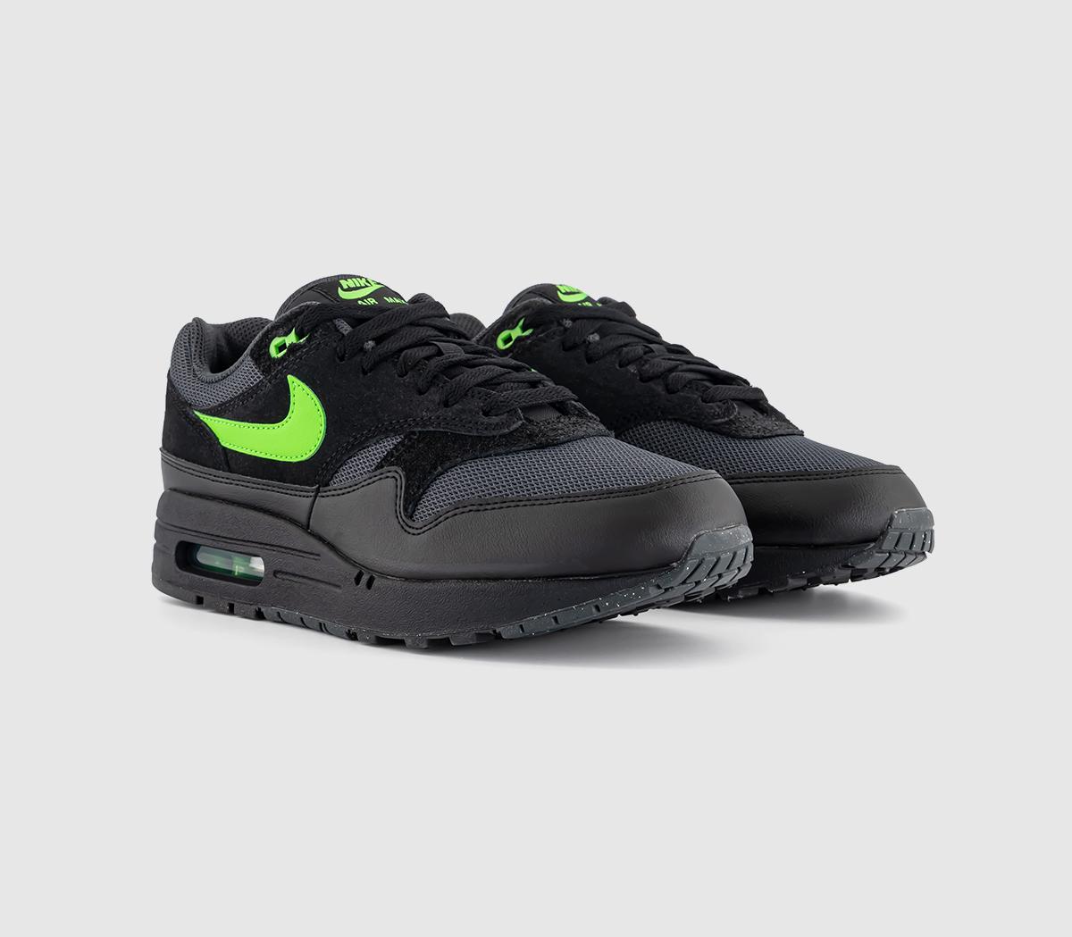 NikeAir Max 1 Trainers Anthracite Green Strike Black