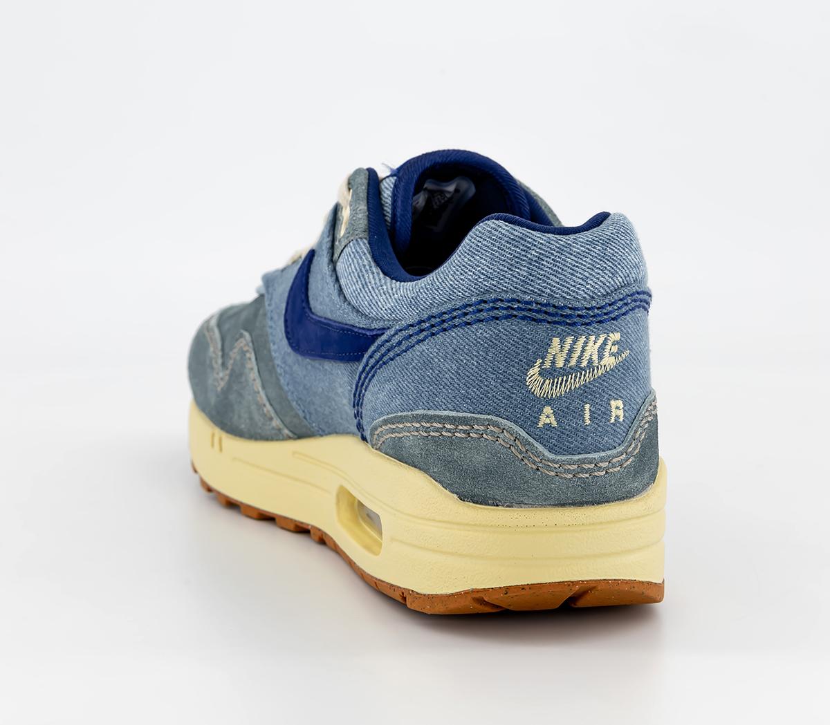NikeAir Max 1 “Dirty Denim” Mineral Slate Deep Royal Blue Lemon Wash