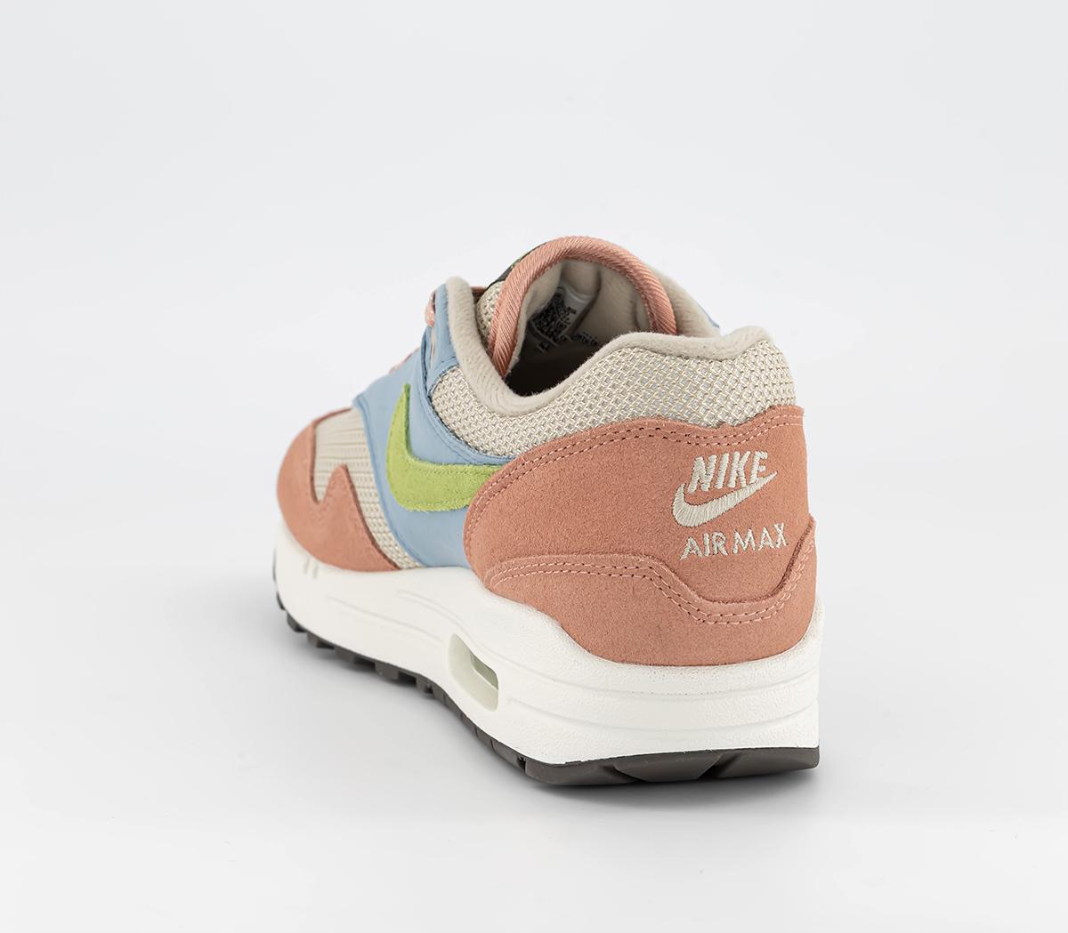 Nike Air Max 1 Trainers Nike Air Max 1 Trainers Light Madder Root Vivid Green Rattan Worn Blue Sai