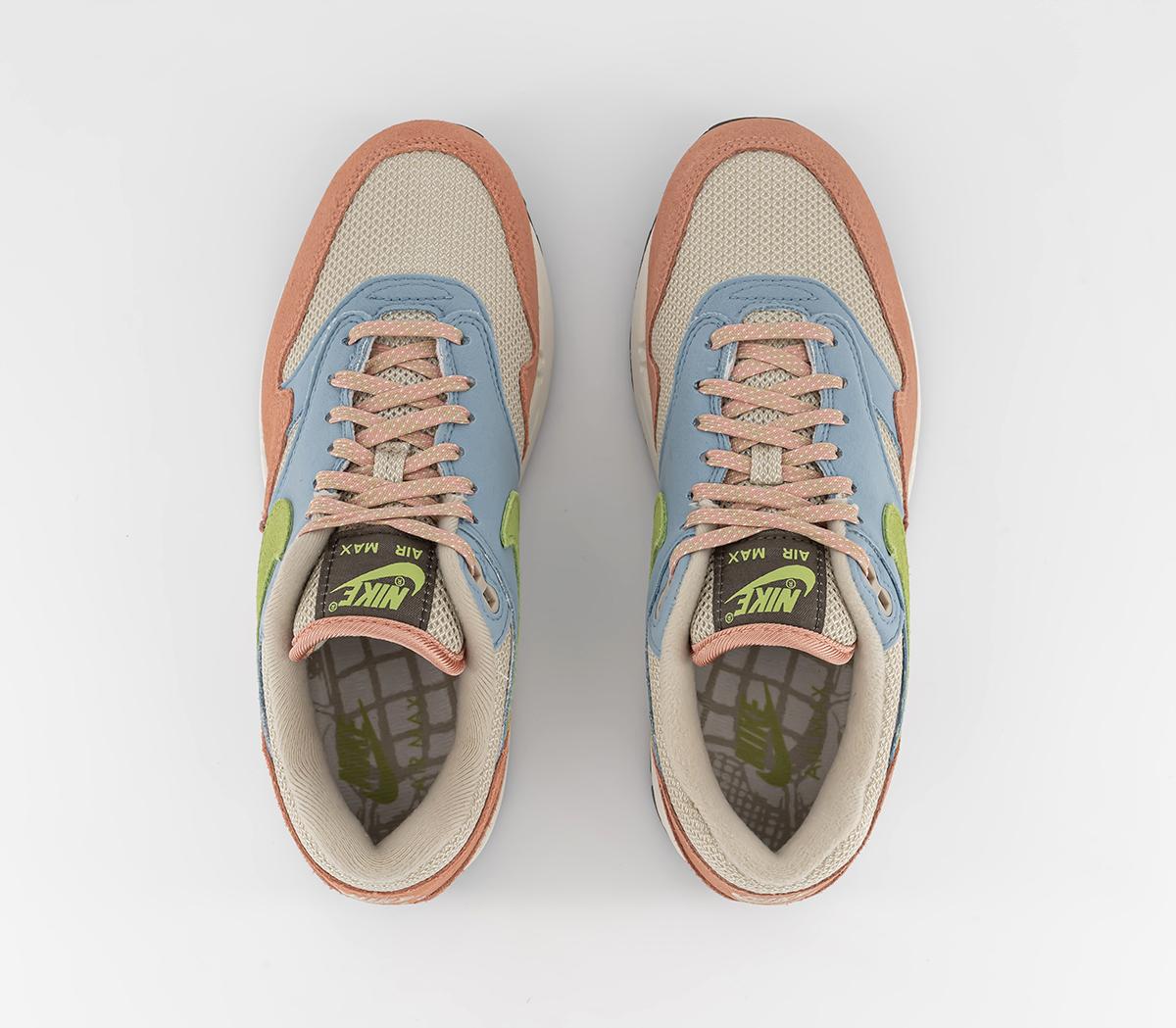 Nike Air Max 1 Trainers Nike Air Max 1 Trainers Light Madder Root Vivid Green Rattan Worn Blue Sai