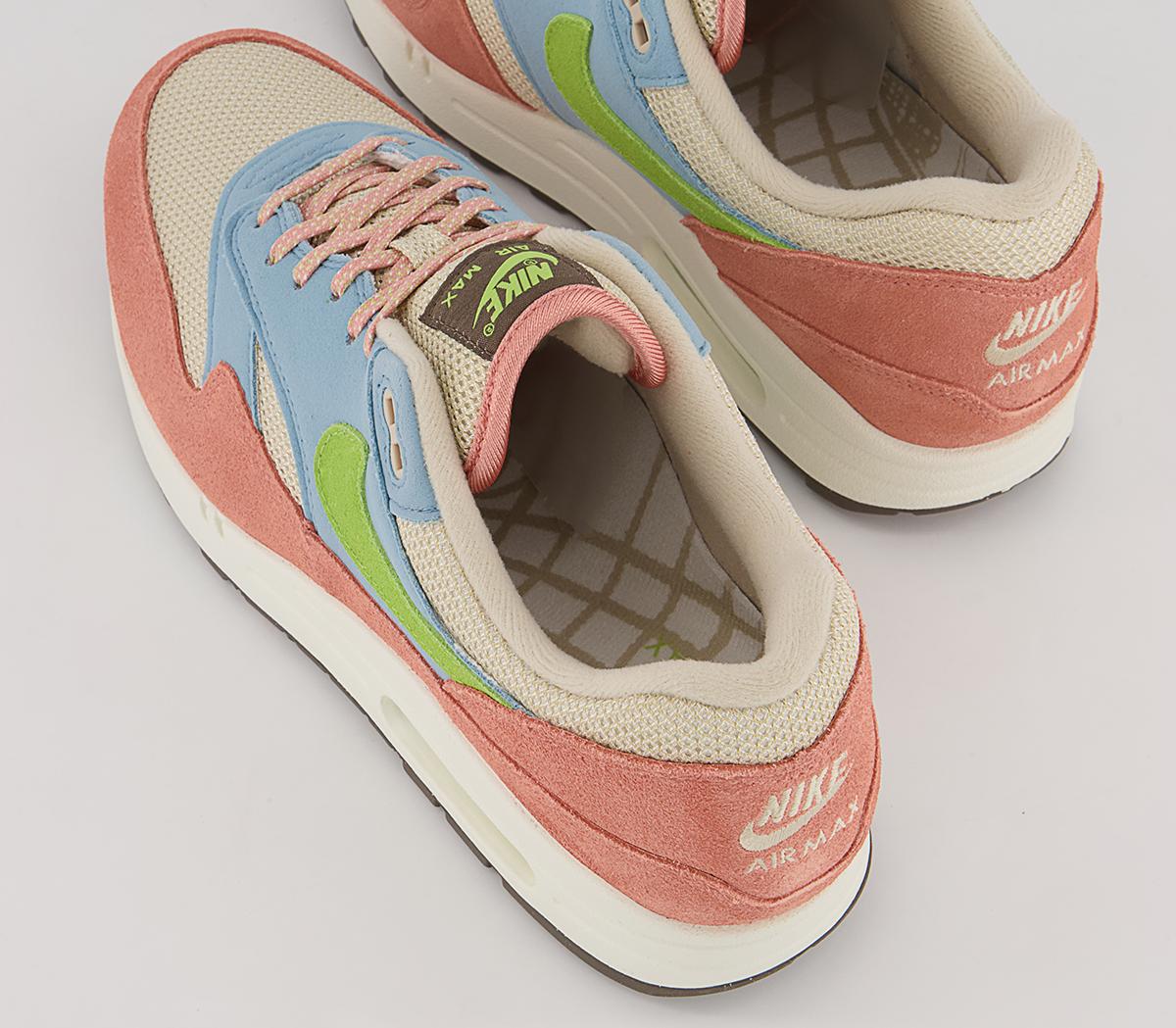 Nike Air Max 1 Trainers Nike Air Max 1 Trainers Light Madder Root Vivid Green Rattan Worn Blue Sai