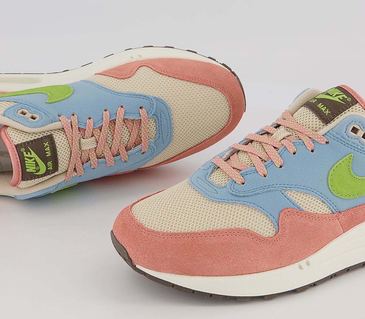 Nike Air Max 1 Trainers Nike Air Max 1 Trainers Light Madder Root Vivid Green Rattan Worn Blue Sai