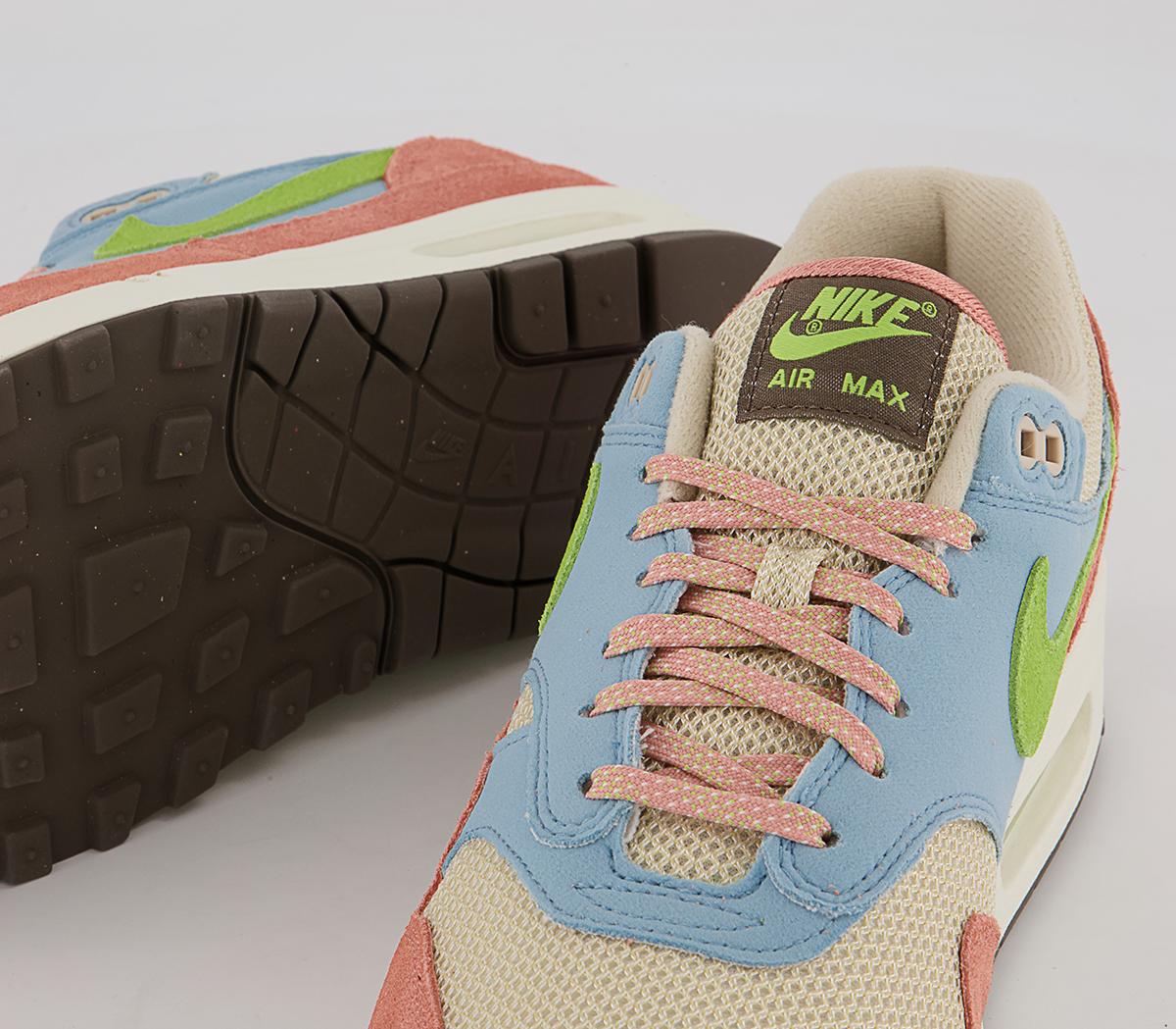 Nike Air Max 1 Trainers Nike Air Max 1 Trainers Light Madder Root Vivid Green Rattan Worn Blue Sai