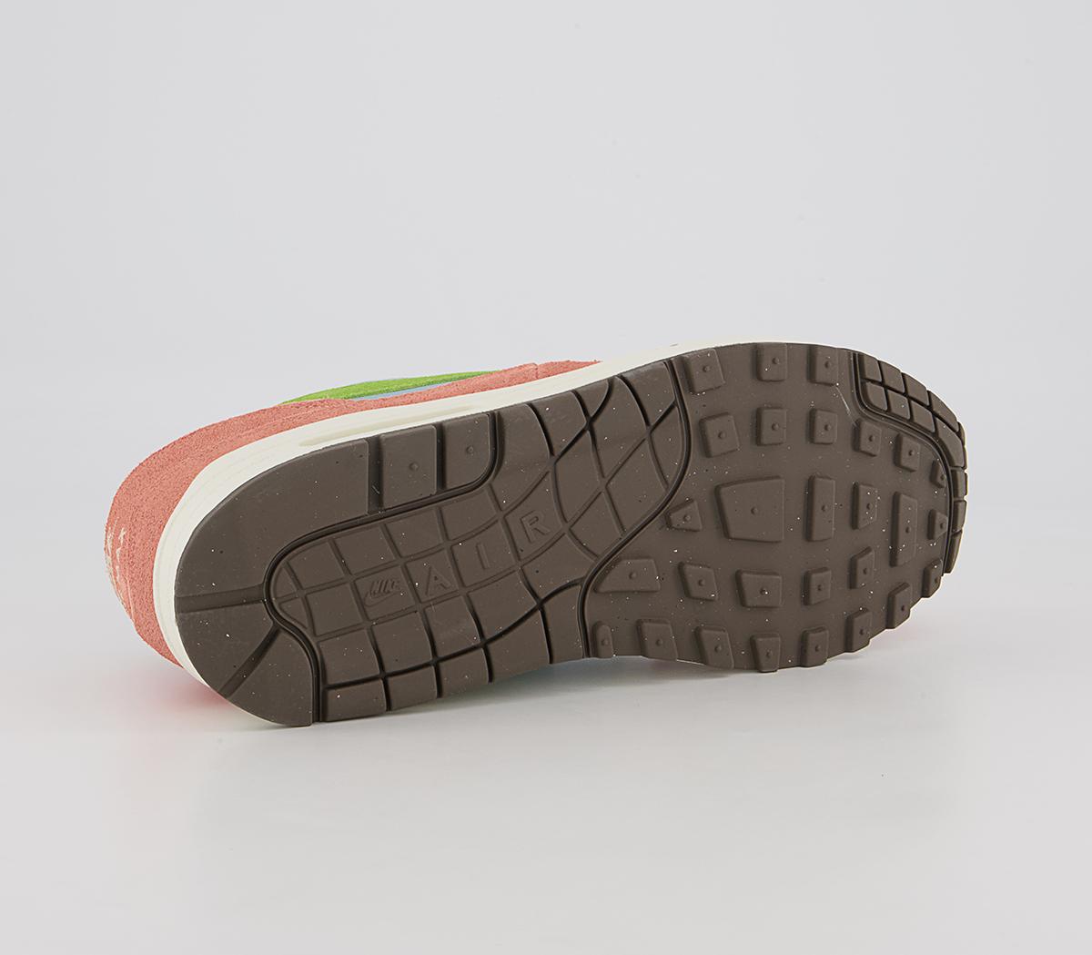 Nike Air Max 1 Trainers Nike Air Max 1 Trainers Light Madder Root Vivid Green Rattan Worn Blue Sai