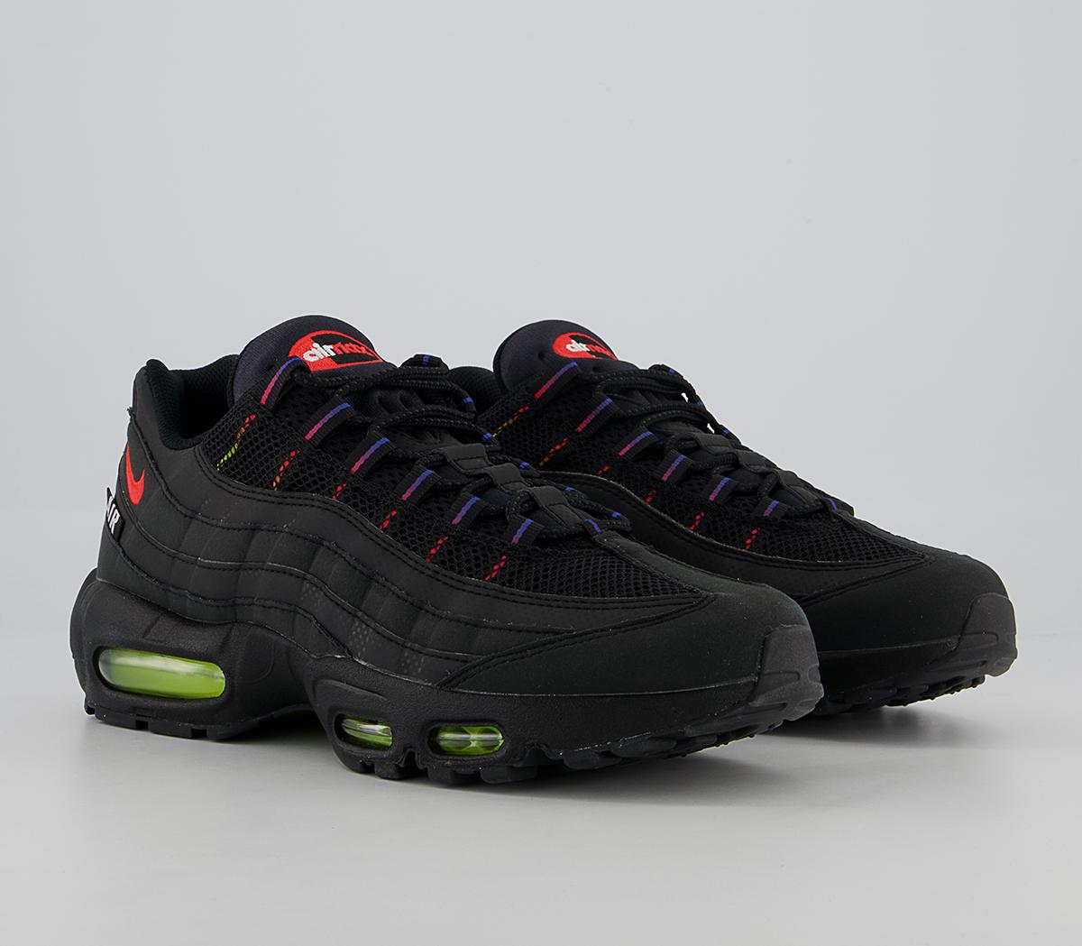 Nike Air Max 95 Trainers Nike Air Max 95 Trainers Black Bright Crimson Volt Blue Crystal