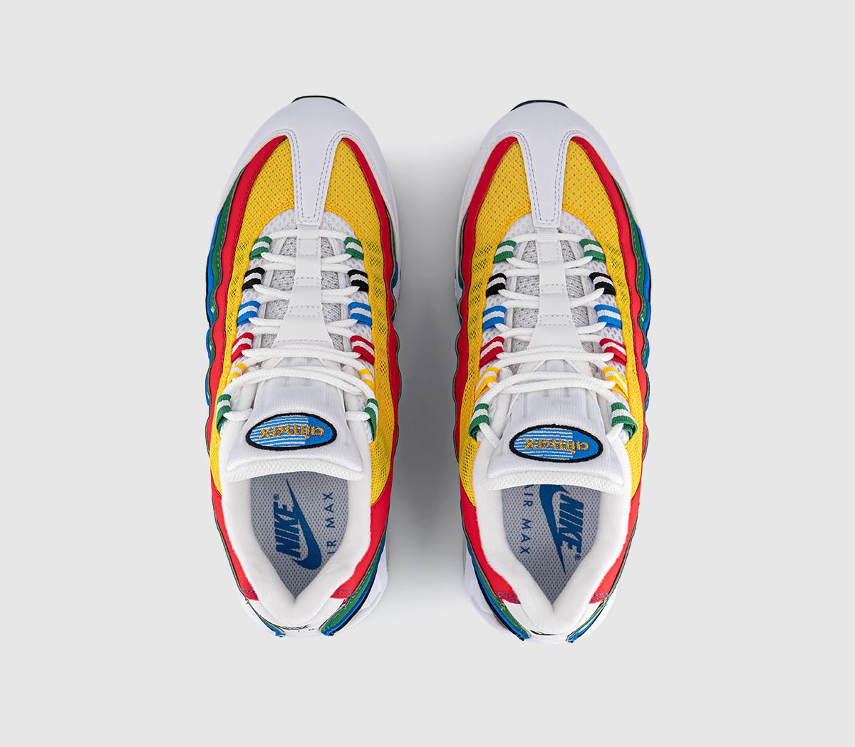 NikeAir Max 95 TrainersWhite Metallic Gold Chile Red Photo Blue Varsity M