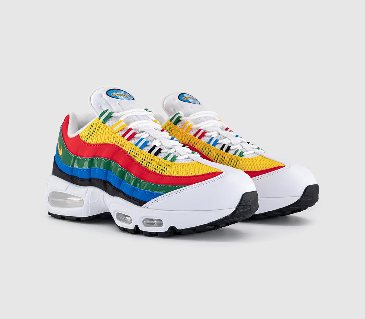 NikeAir Max 95 TrainersWhite Metallic Gold Chile Red Photo Blue Varsity M