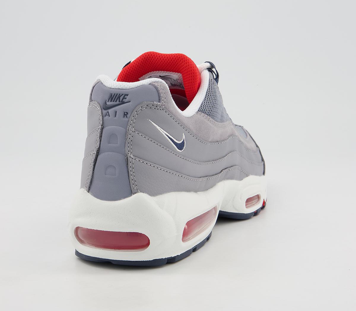 Nike Air Max 95 Trainers Nike Air Max 95 Trainers Grey Thunder Blue Chile Red White