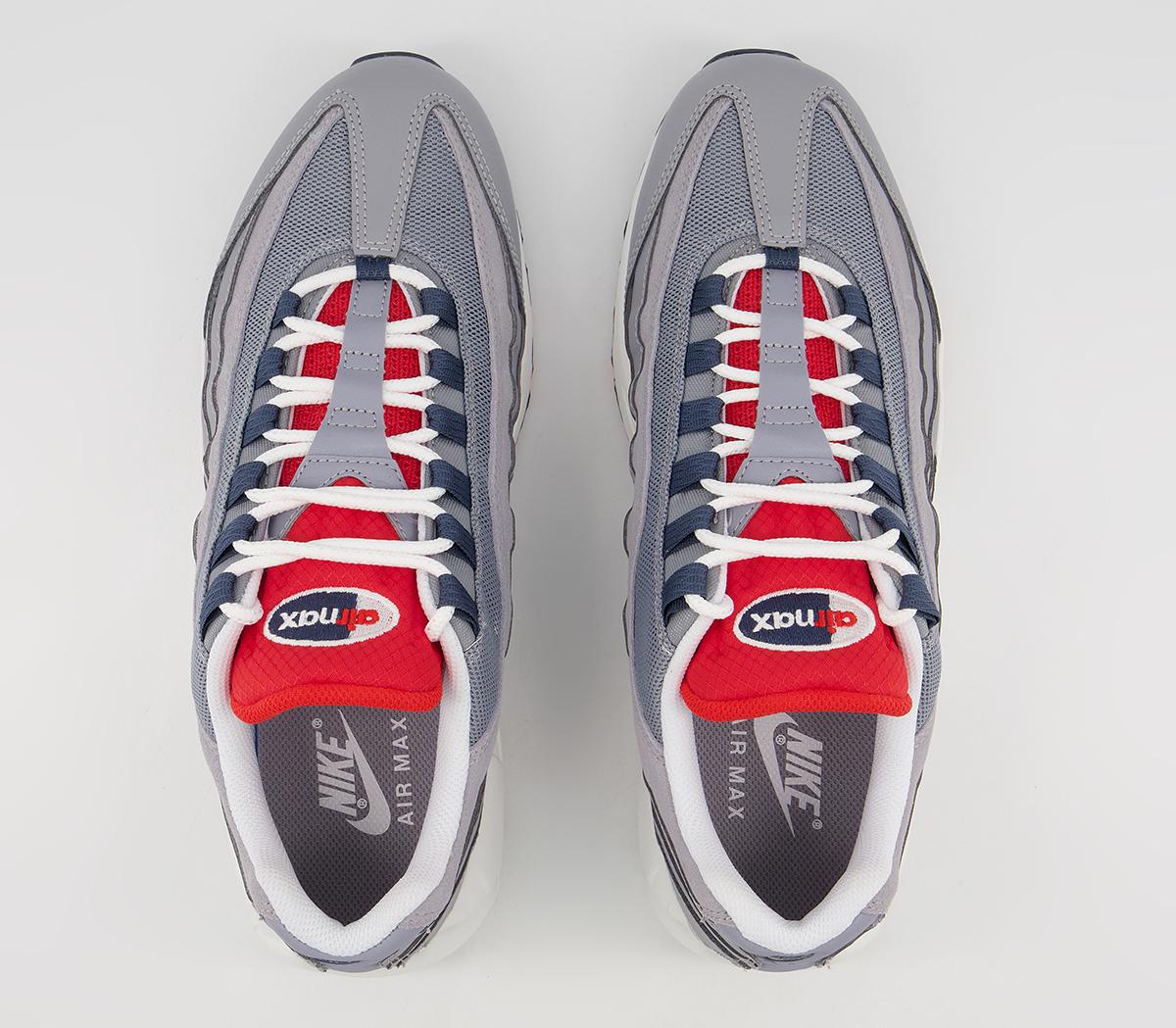 Nike Air Max 95 Trainers Nike Air Max 95 Trainers Grey Thunder Blue Chile Red White