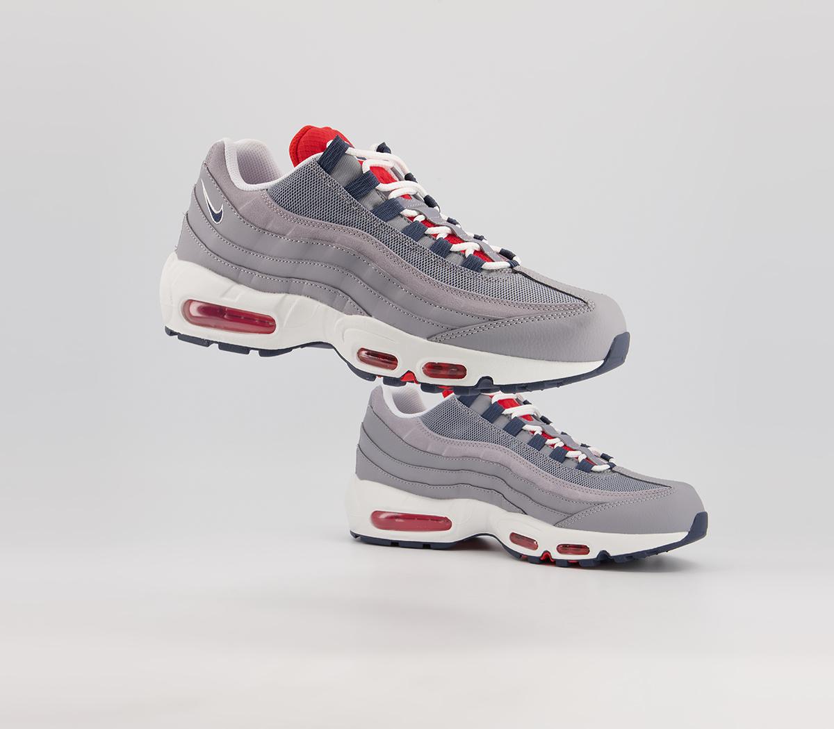 Nike Air Max 95 Trainers Nike Air Max 95 Trainers Grey Thunder Blue Chile Red White