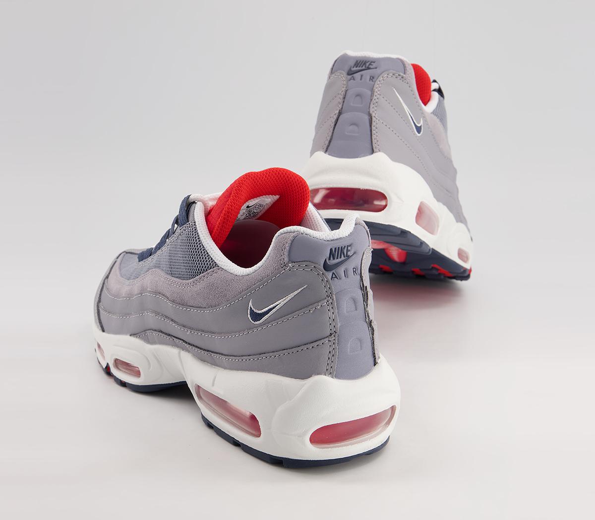 Nike Air Max 95 Trainers Nike Air Max 95 Trainers Grey Thunder Blue Chile Red White