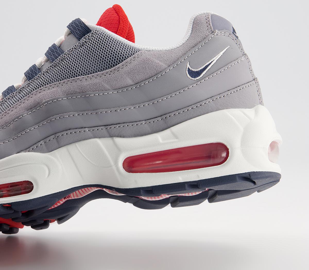 Nike Air Max 95 Trainers Nike Air Max 95 Trainers Grey Thunder Blue Chile Red White