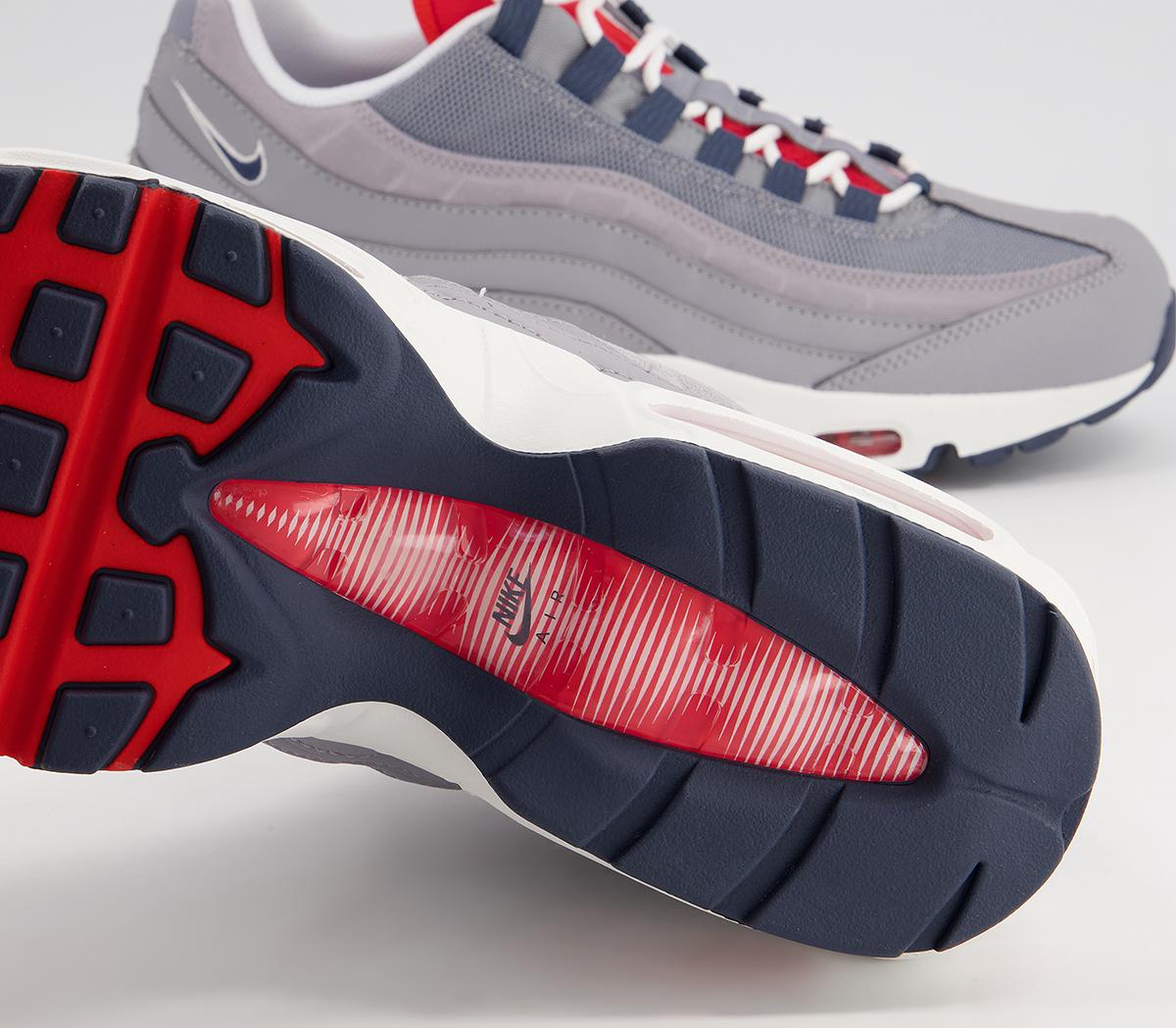 Nike Air Max 95 Trainers Nike Air Max 95 Trainers Grey Thunder Blue Chile Red White