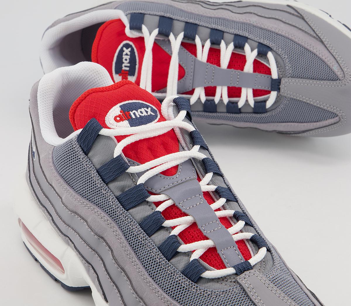 Nike Air Max 95 Trainers Nike Air Max 95 Trainers Grey Thunder Blue Chile Red White