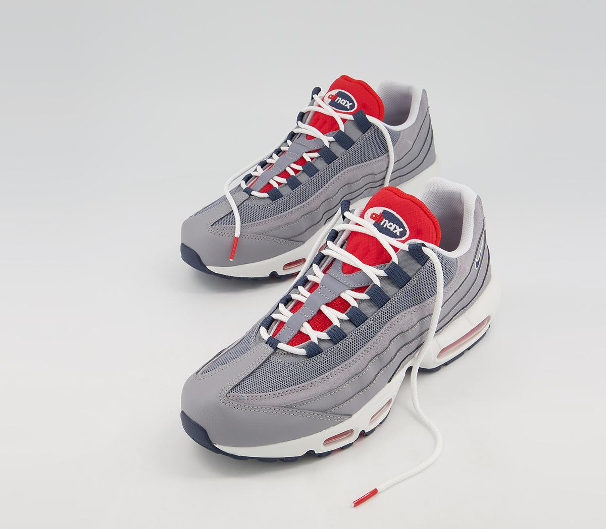 Nike Air Max 95 Trainers Nike Air Max 95 Trainers Grey Thunder Blue Chile Red White
