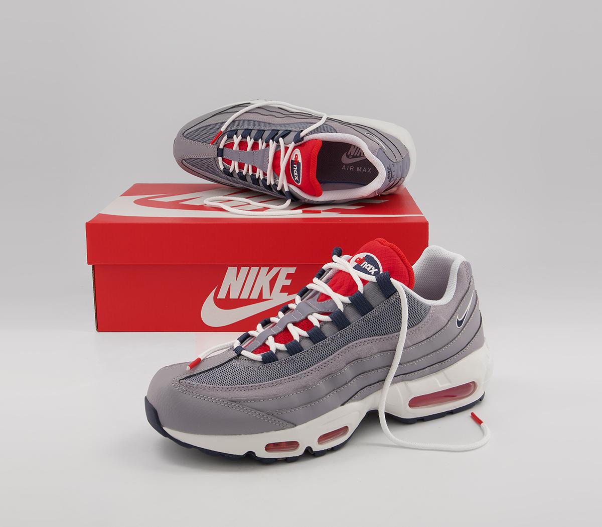 Nike Air Max 95 Trainers Nike Air Max 95 Trainers Grey Thunder Blue Chile Red White