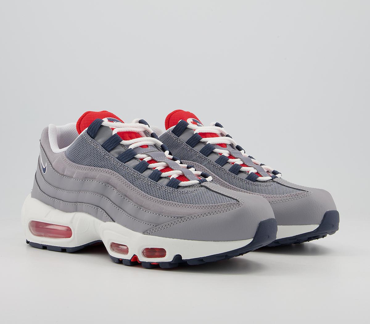 Nike Air Max 95 Trainers Nike Air Max 95 Trainers Grey Thunder Blue Chile Red White