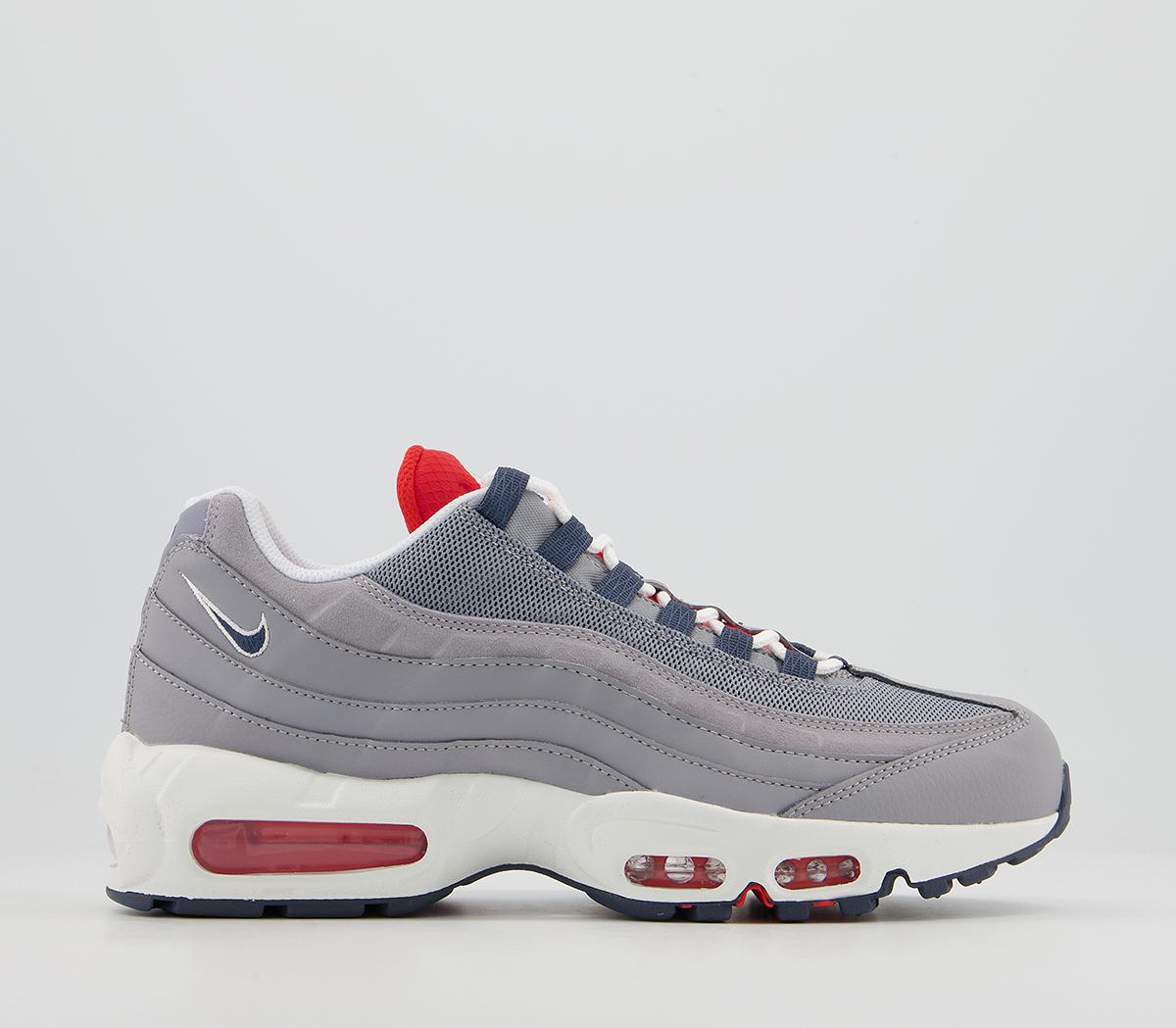 NikeAir Max 95 TrainersGrey Thunder Blue Chile Red White