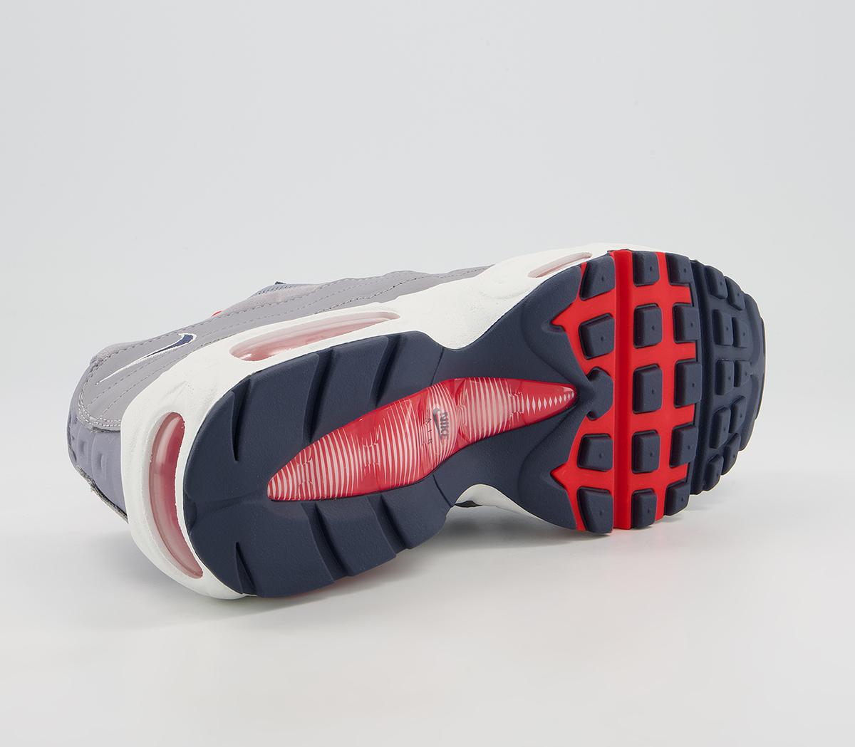 Nike Air Max 95 Trainers Nike Air Max 95 Trainers Grey Thunder Blue Chile Red White