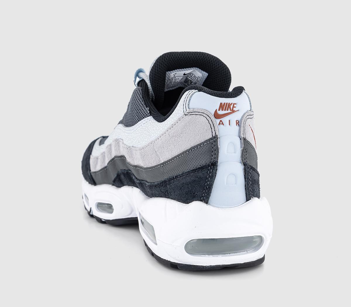 Nike Air Max 95 Trainers Wolf Grey Rugged Orange Black Blue Tint
