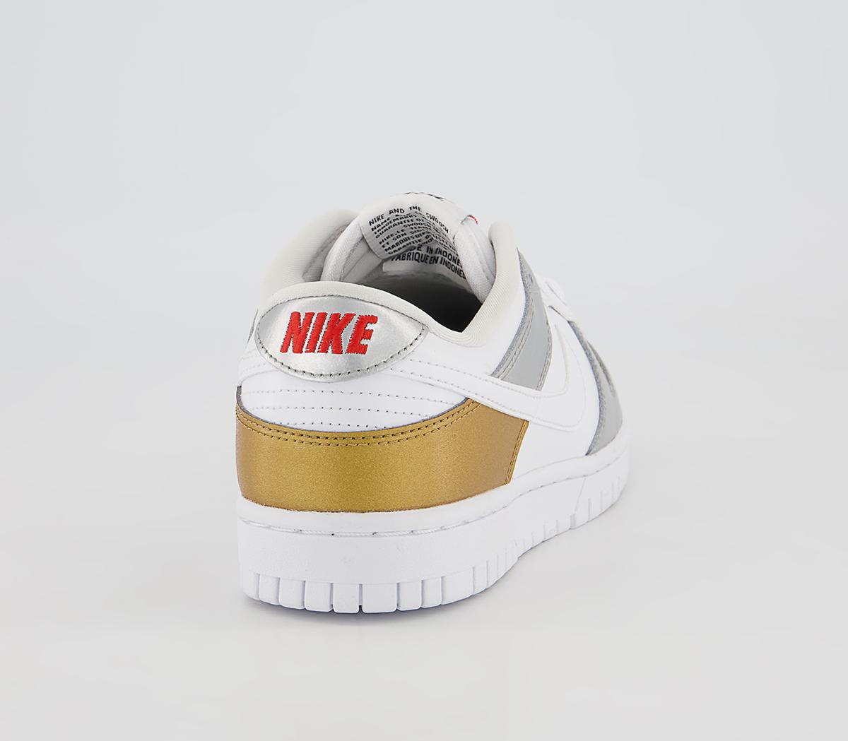 NikeDunk Low TrainersGold White Silver University Red
