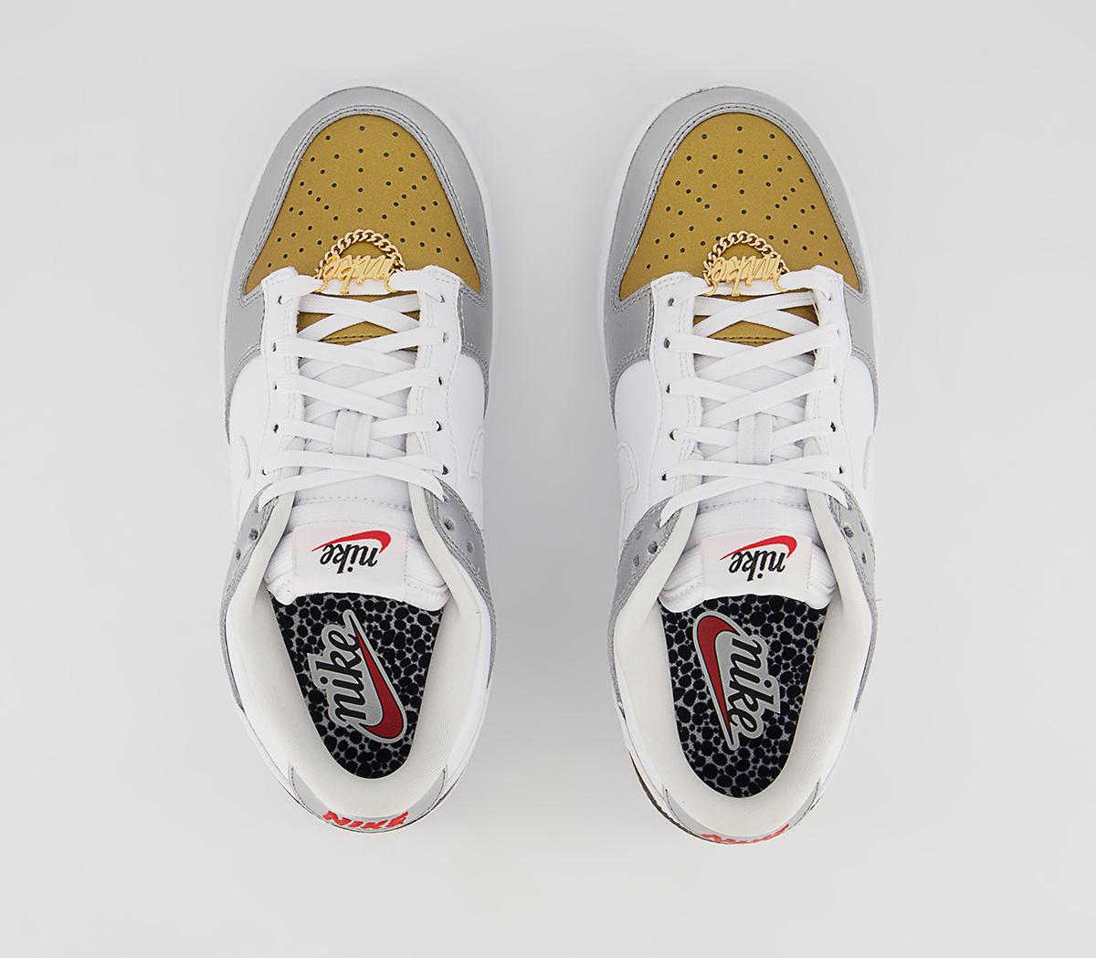 NikeDunk Low TrainersGold White Silver University Red