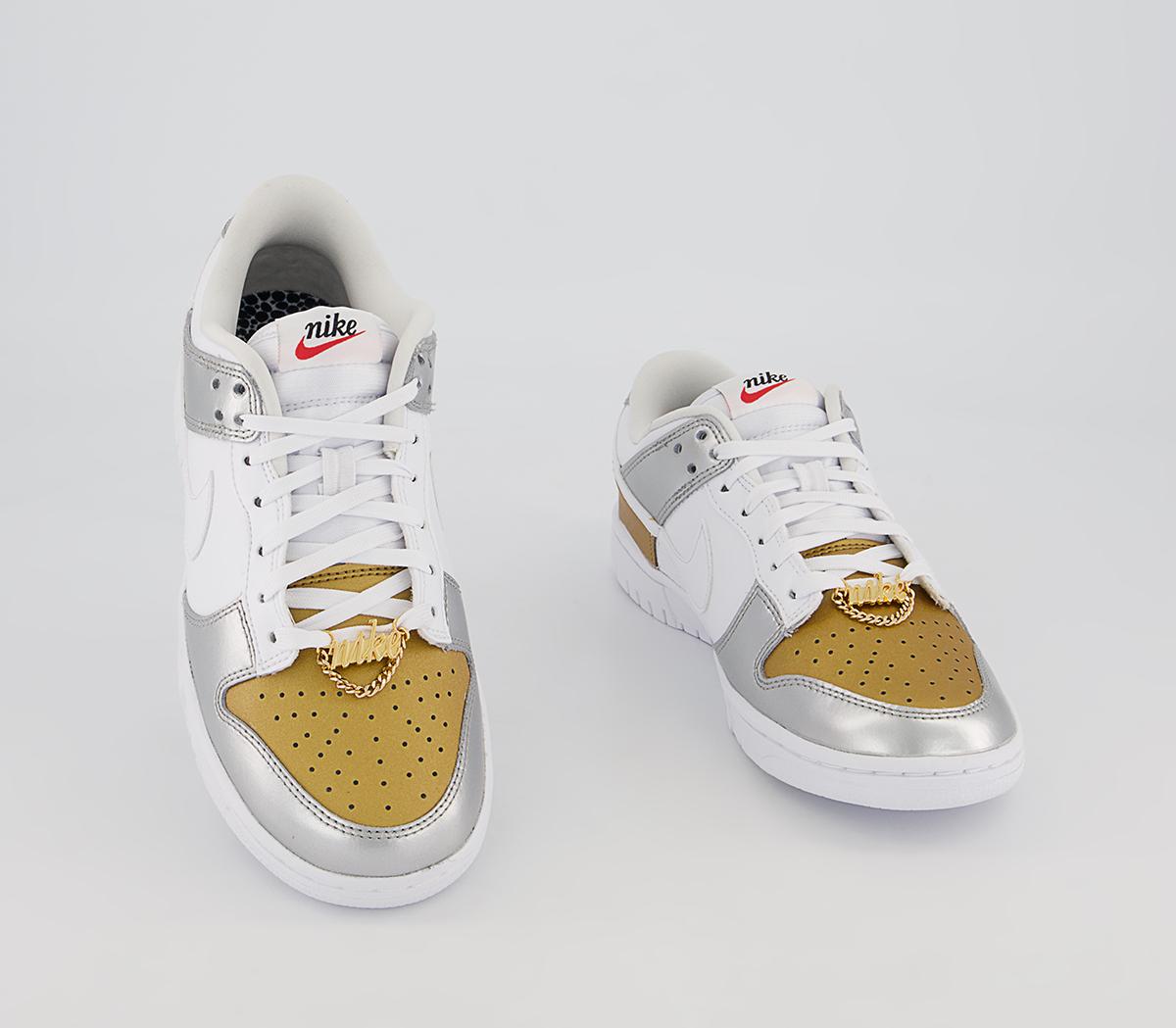 NikeDunk Low TrainersGold White Silver University Red