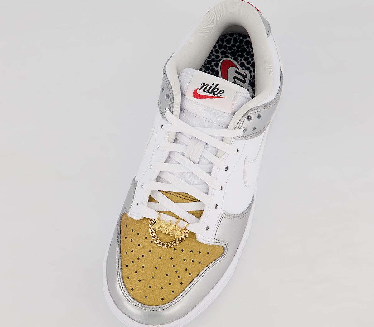 Nike Dunk Low Trainers Nike Dunk Low Trainers Gold White Silver University Red