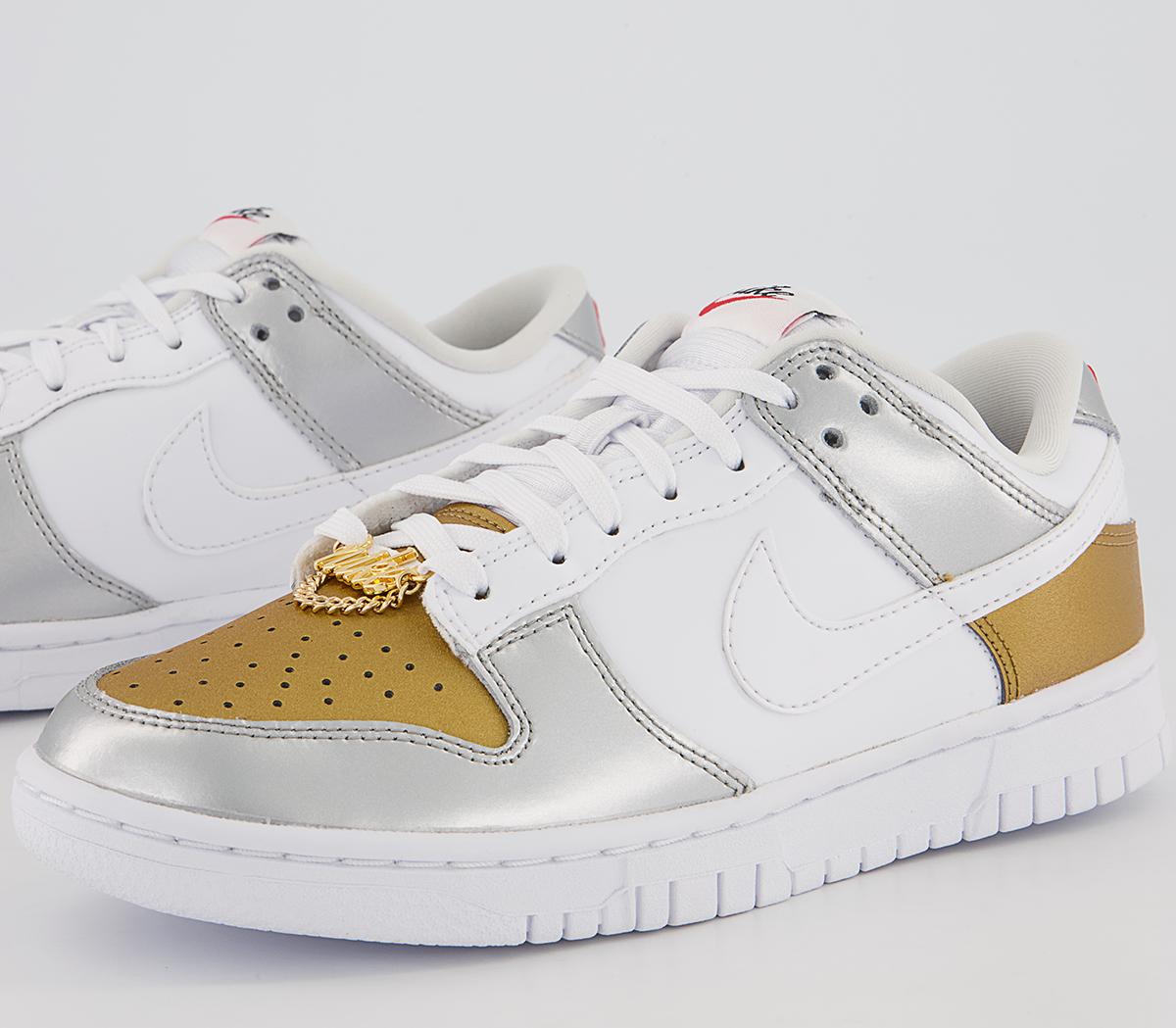 Nike Dunk Low Trainers Nike Dunk Low Trainers Gold White Silver University Red