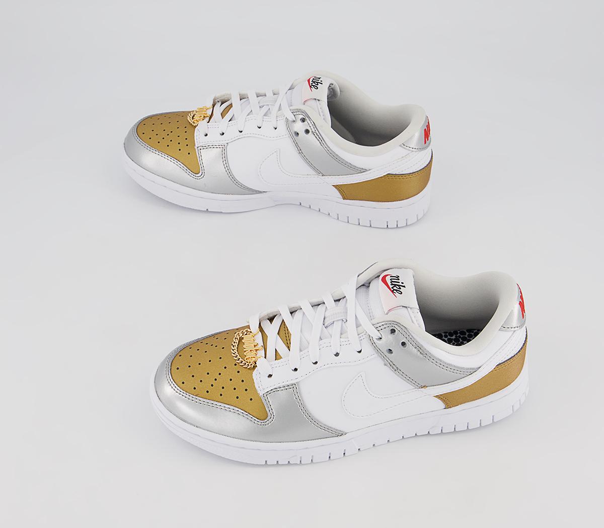 NikeDunk Low TrainersGold White Silver University Red